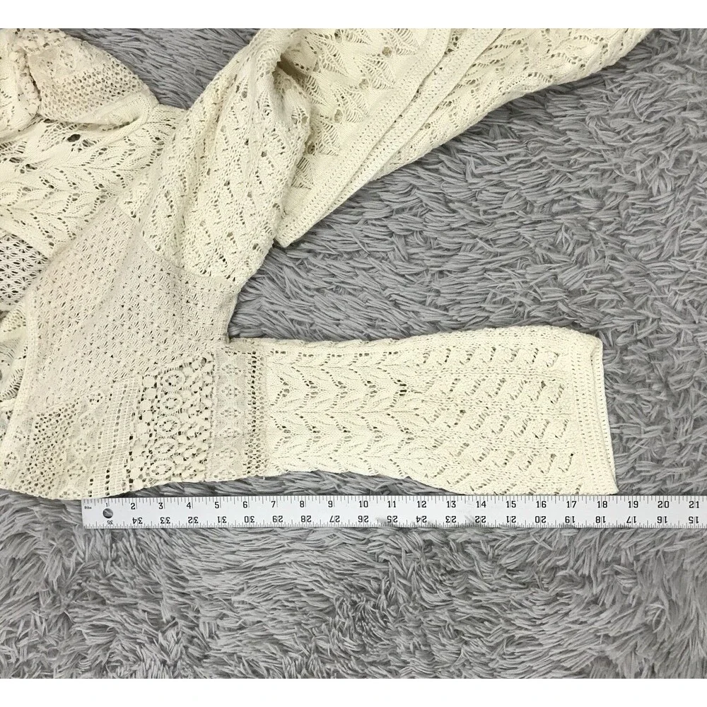 Lucky Brand Women's S‎ Small Lace Crochet Top Bell Sleeve Cream Boho Romantic